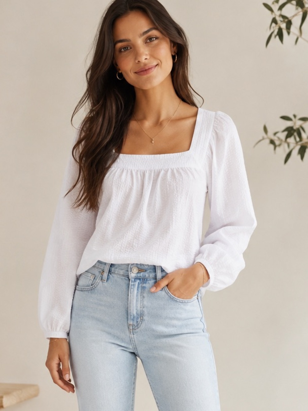 J.Crew Square-neck top in stretch knit seersucker Size S